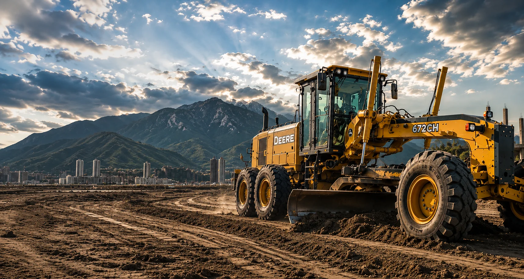 Motoconformadora amarilla trabajando en obra - Constructora Nabih